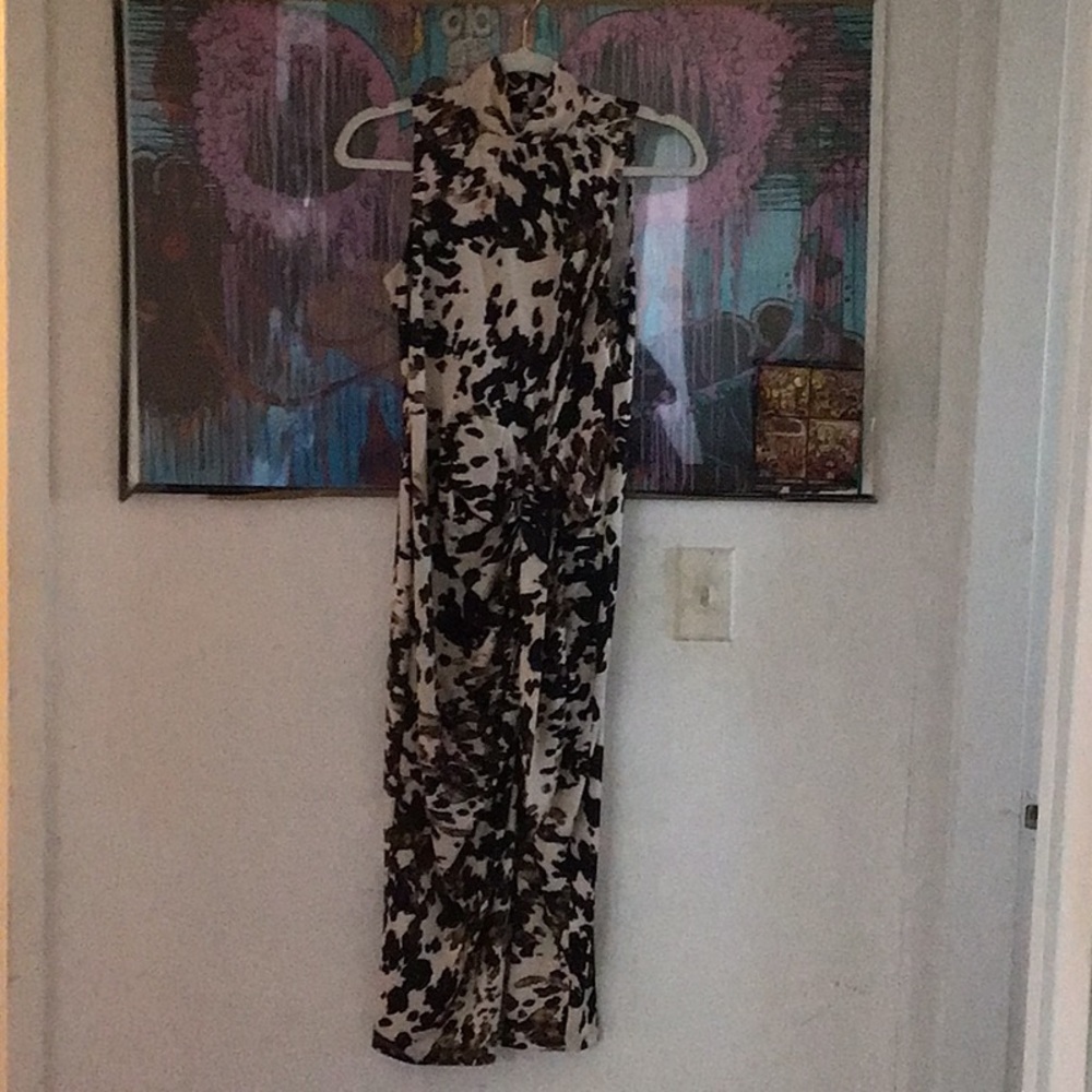 Macy's Black and White Midi Dress with Striking Print